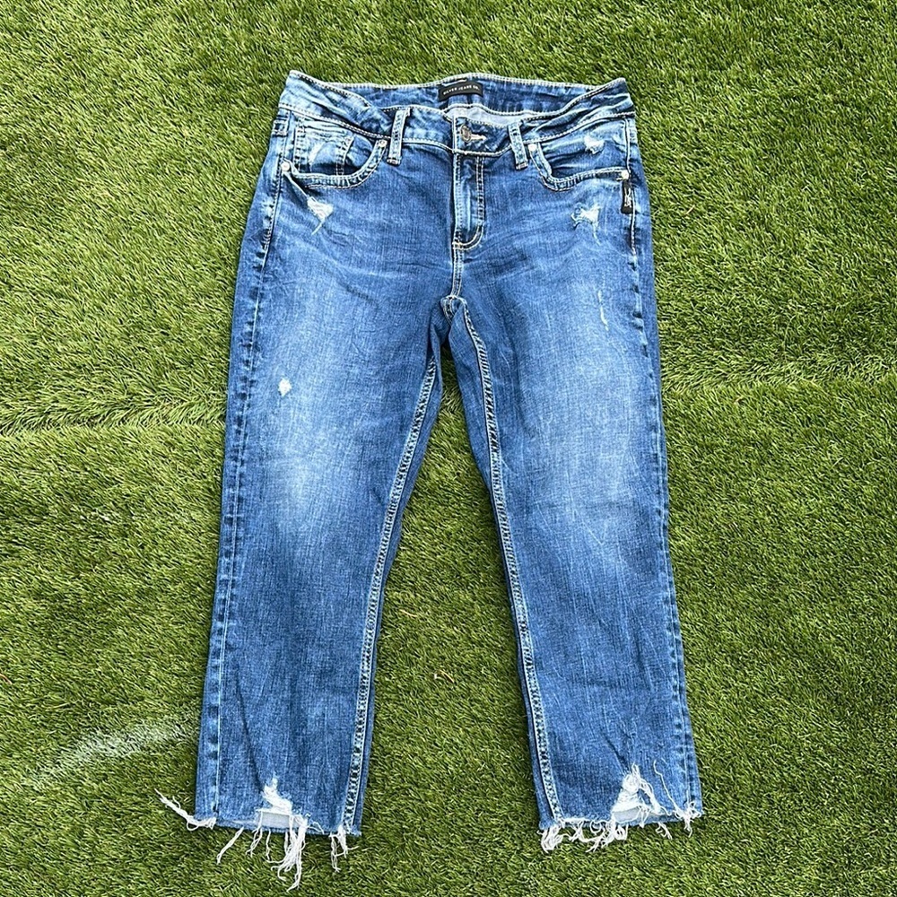 Silver jeans ELYSE Capri Blue Distressed acid wash, Women's JeansW29 L22 1/3